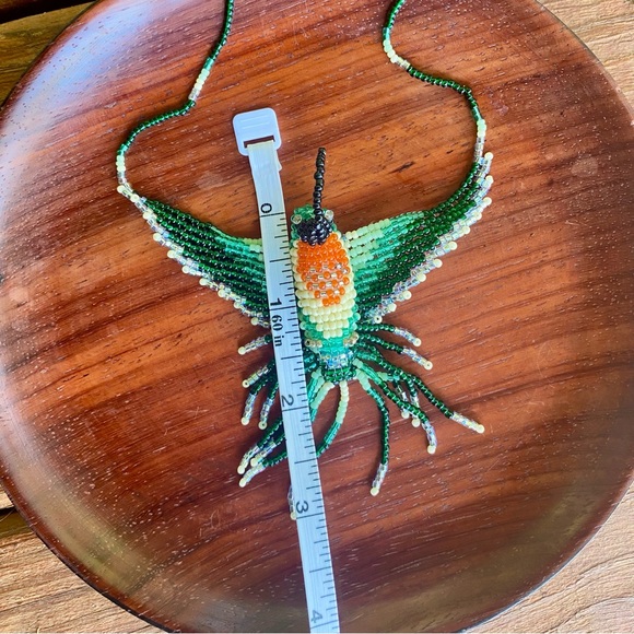 Handcrafted Beaded Green Hummingbird Necklace - Picture 5 of 8